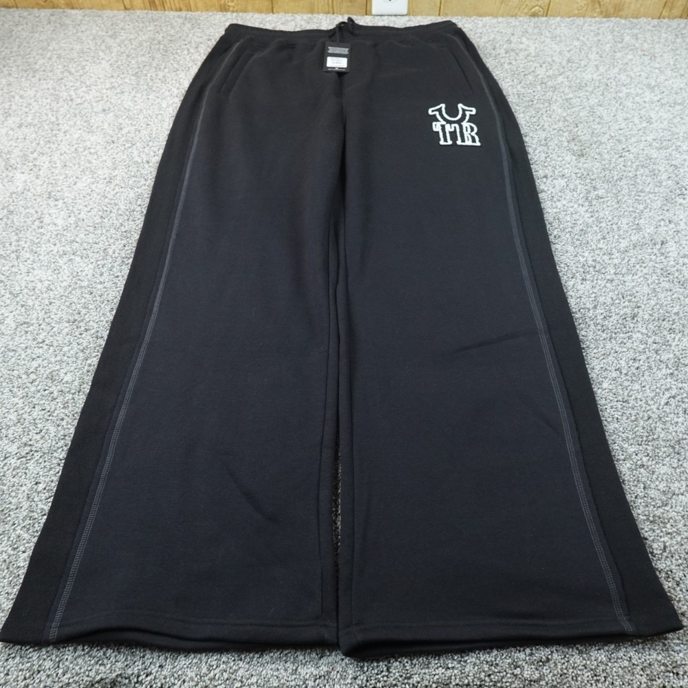 NEW True Religion Sweatpants Mens XL Black Baggy Wide Leg Drawstring Logo Pants